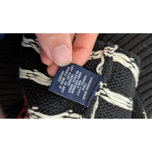 Chaps Ralph Lauren Womens Fair Isle Sweater 1X Shawl Collar Ski Cabincore Cotton - Picture 8 of 10